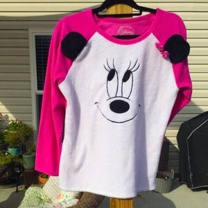 Disney Minnie Mouse misses L pajama set pj sleep ware 12 14 face bow pink fuzzy